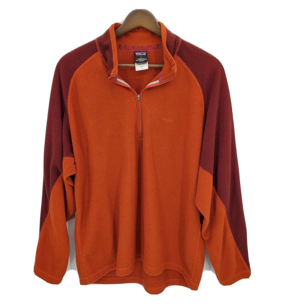 Vintage Patagonia Mens Capilene Fleece 1/4 Zip Pullover Orange Maroon Size Large